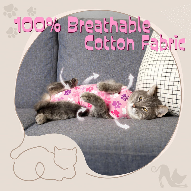 Cat Recovery Suit: Soft Pink Post-Surgery Suit for Cats with Paw Print Design - Elastic, Breathable & Washable Recovery Suit for Spay or Healing After Surgery - Great Alternative to The Cone of Shame Medium Pink Paw Print - PawsPlanet Australia