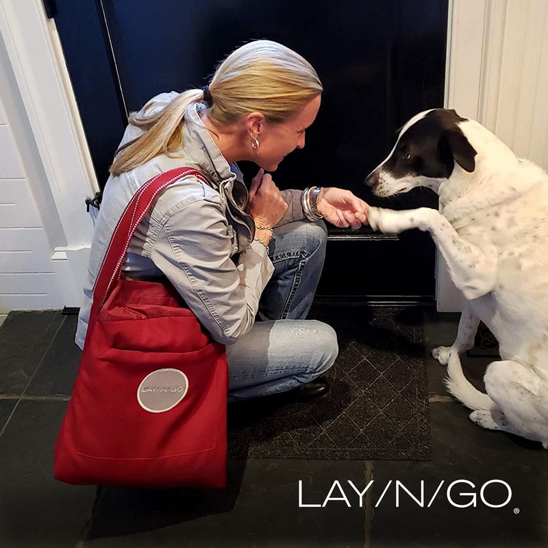 Lay-n-Go 3-in-1 Portable Large Dog Bed - Comfortable & Fleece-Lined w/Wide Strap, Zippered Pocket & More - Machine Washable, Foldable Dog Bed (44", Navy/Gray) - PawsPlanet Australia