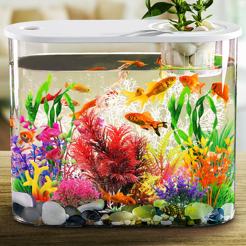 Aquarium Decorations Plants with Resin Coral, 12 pcs Fish Tank Accessories, Fish Tank Decorations Small Plants Plastic, Aquarium Decor Artificial Plant - PawsPlanet Australia