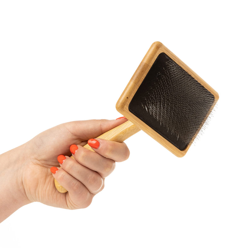 Mikki Bamboo Soft Pin Slicker Brush for Dog, Cat, Puppy, for Medium, Long and Curly Coats, Removes Knots, Tangles, Dead Hair, Handmade from Natural Bamboo, Large L