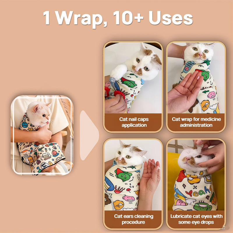 27.6" Cat Wrap, Cat Restraint, Cat Swaddle for Grooming, Self Adherent Cat Wrap, Device to Help Restraint Cat for Medicine, Cat Grooming Wrap for Cutting Nails, Safe Cat Grooming Wrap for Pet Owners - PawsPlanet Australia