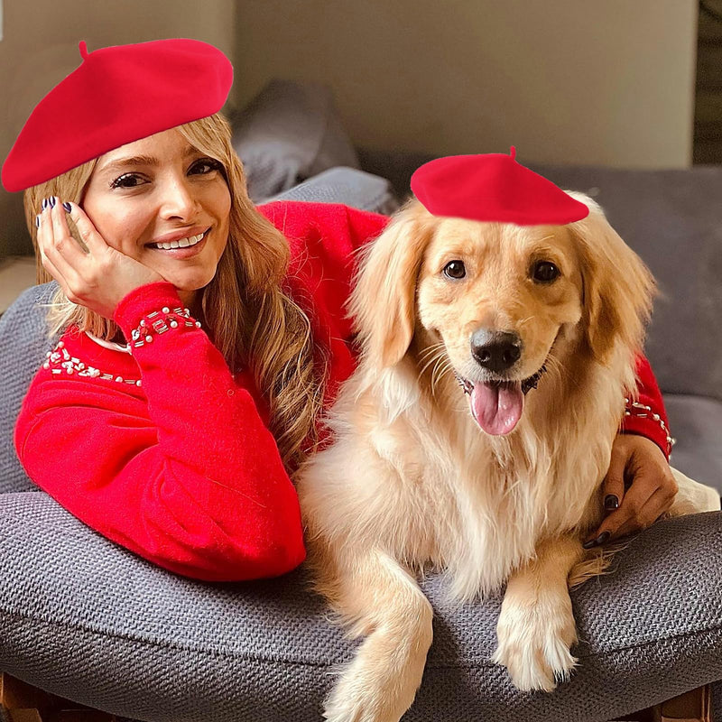 Dog Hat, Pet Beret Dog Mom Family Matching French Beret (Red) Red