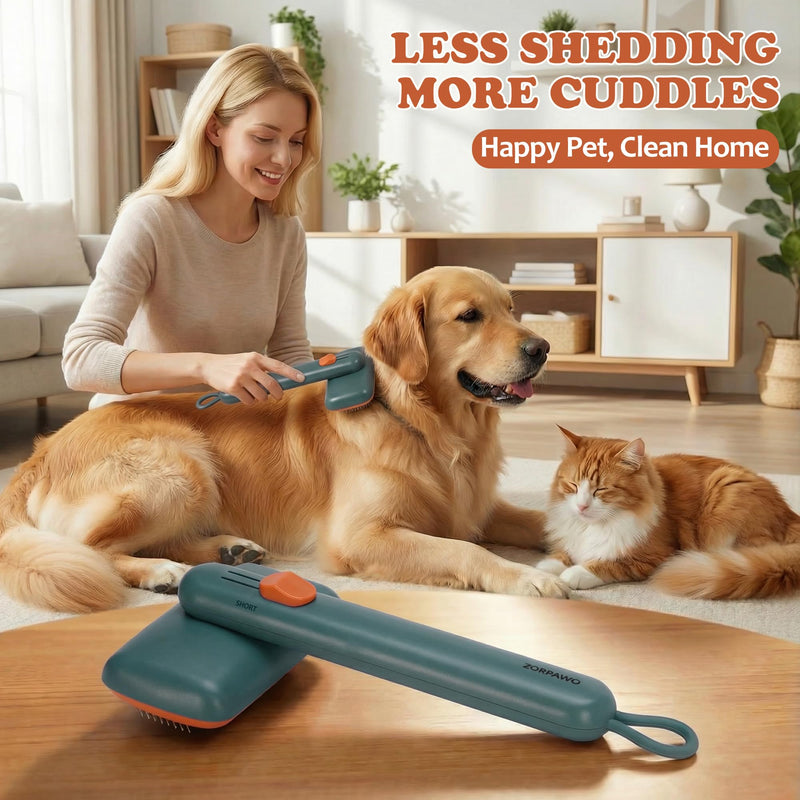 Self Cleaning Slicker Brush - Skin Friendly Pet Shedding Brush for Cats, Puppies, Long & Short Hair, Painless Deshedding & Massaging Tool(Green) Green
