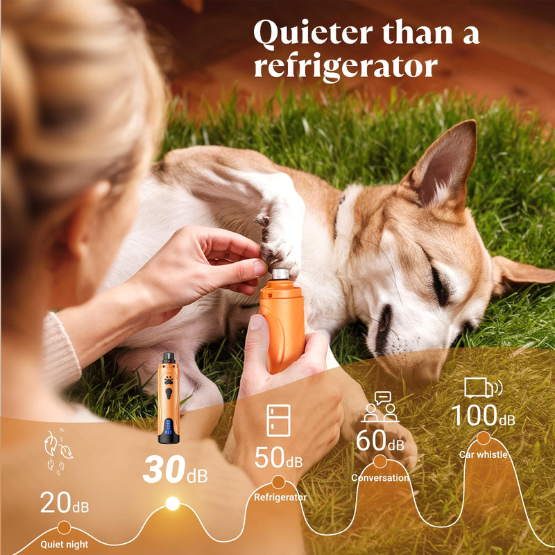 YABIFE Dog Nail Grinder, Dog Nail Trimmers and Clippers Kit, Super Quiet, Rechargeable, for Small Large Dogs Cats Toenail Claw Grooming,3 Speeds Summer Orange - PawsPlanet Australia