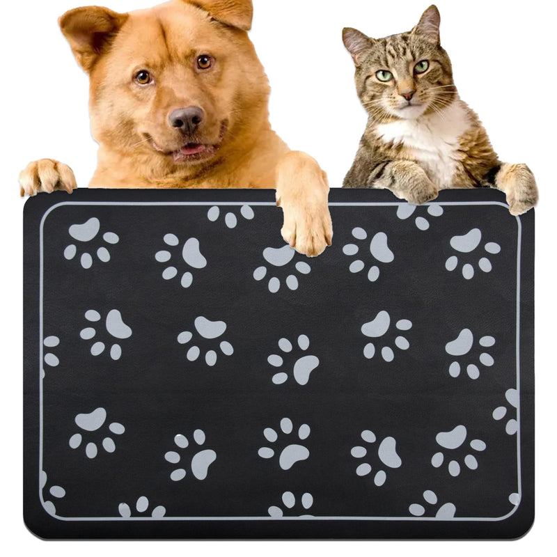 Dog Bowl mat and Dog Feeding mat, Dog mat for Water Bowl, Absorbent Non-Slip pet Water Bowl mat Quick Drying Dog Food mat cat matt for Food and Water（Black+18.1x12.5in+Rectangular） Black & Paw print 18.1x12.5in - PawsPlanet Australia