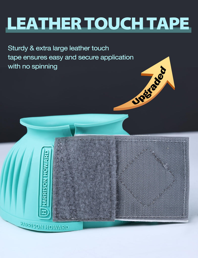 Harrison Howard Rubber Bell Boots Leather Touch-Close Overreach Boots Hoof Protection for Horses Sold in Pairs Turquoise L - PawsPlanet Australia