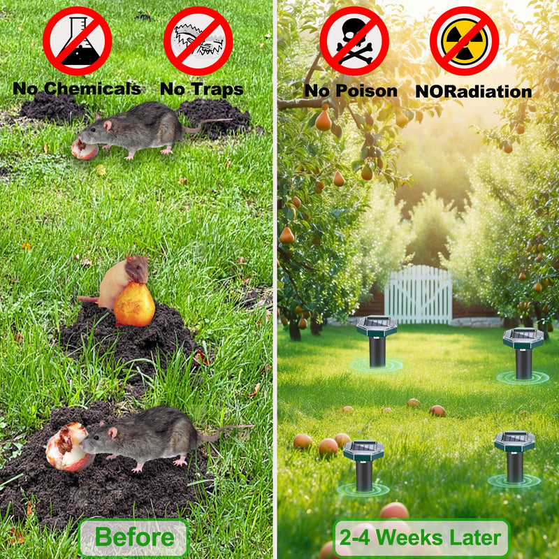 10 Pack Mole Repellent Solar Powered Snake Repellent for Yard- Ultrasonic Pest Repeller Gopher Rodent Rat Mouse Groundhog Skunk Chipmunk Vole Remover for Lawns Garden Yard Outside(10) 10