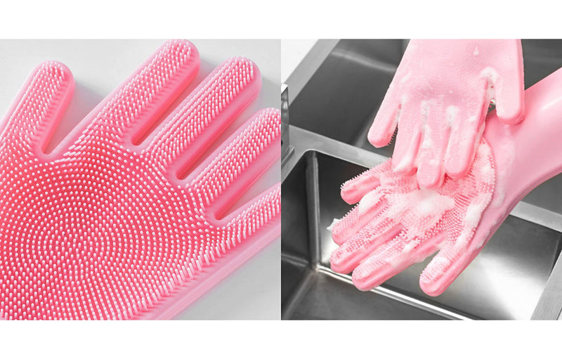 Pet Grooming Gloves Cleaning Gloves Natural Rubber Dishwashing Gloves High Density Silicone Brush Fruits Dishes Cleaning Massaging for Dogs and Cats - PawsPlanet Australia