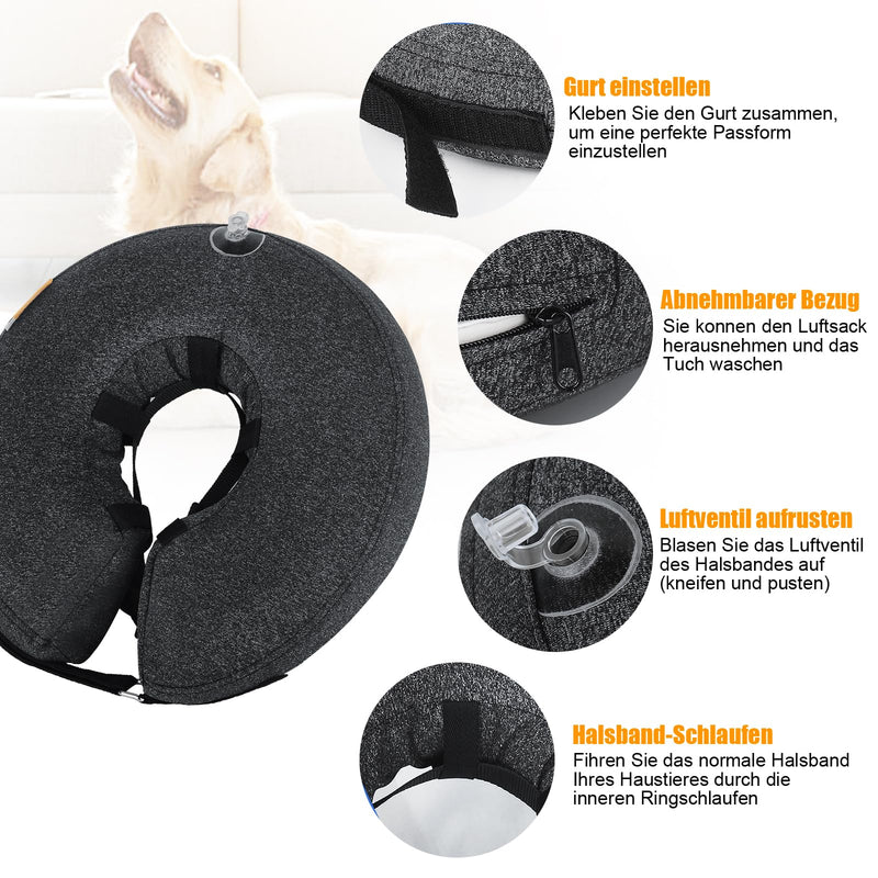 Inflatable Collar for Dogs and Cats, Protective Collar Dog with Adjustable Velcro Fastening, Dog Collar, Leak Protection for Recovery After Surgery or Wounds, Dog Leak Protection (L) large / 1