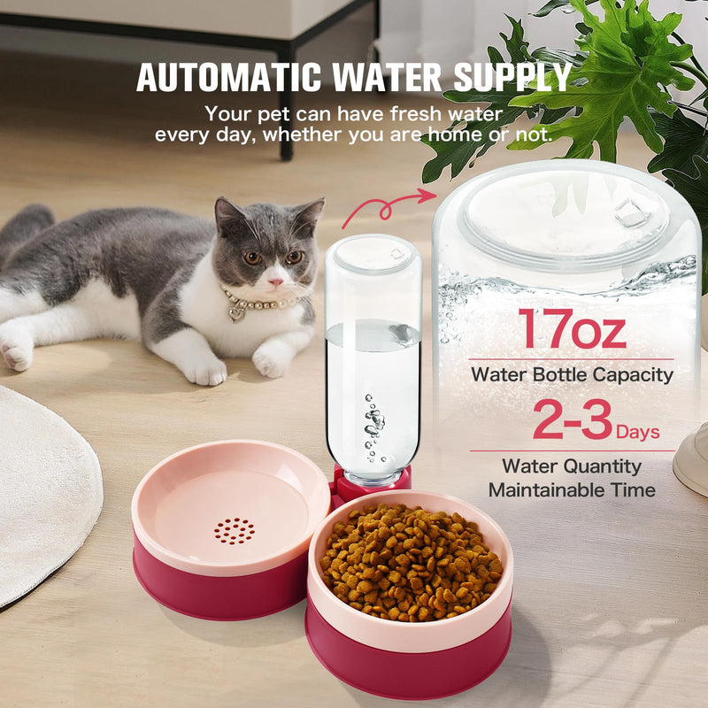 Cat Food Bowl, Cat Bowls Whisker Friendly with Water Dispenser for Cats and Small Dogs Red - PawsPlanet Australia