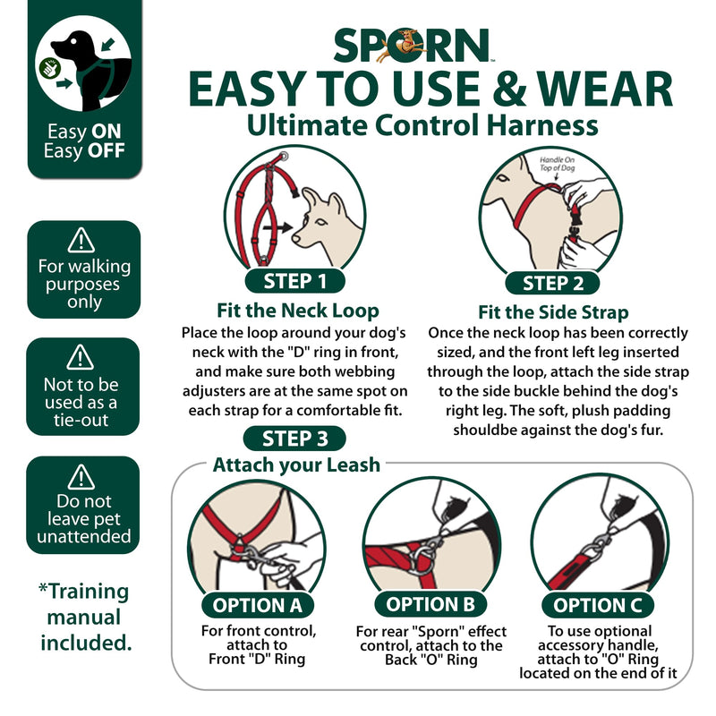 SPORN Ultimate Control No Pull Dog Harness for Medium-Sized Dogs - 4-in-1 Adjustable Dog Harness with Front, Back & Dual-Clip Options & Emergency Grab Handle - Easy On/Off, Padded Comfort (Red, M) Red - PawsPlanet Australia