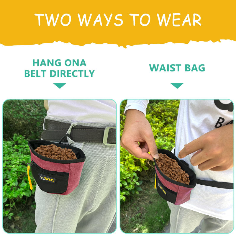 SZO Dog Treat Pouch with Pet Training Clicker, Dog Training Treat Pouch with Waist Belt Clip, Magnetic Closure, Hands-Free Training - Black&Red Red&Black - PawsPlanet Australia