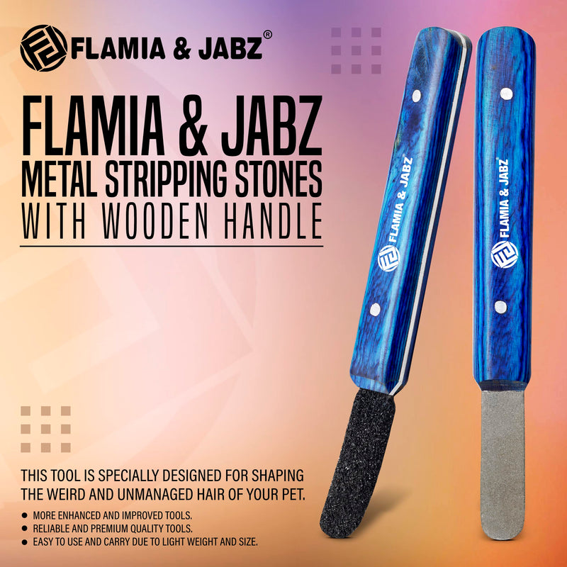 FLAMIA & JABZ Stripping Metal Stone Diamond Edged for Dogs, Cats & Pets with Wooden Grip (2 Piece Pack of Coarse & Fine) 2 Piece Pack (Coarse & Fine) - PawsPlanet Australia