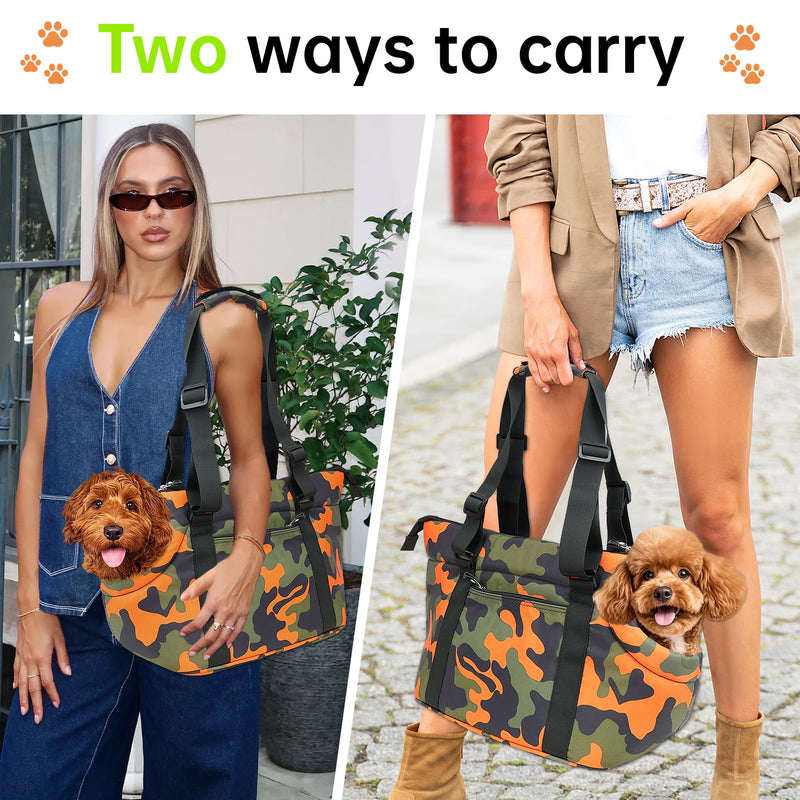 Premium 10mm Padded Dog Purse Carrier for Small Dogs, Pet Tote Bag Shoulder Carrying for Dog/Cat Below 4kg/9lbs -Camouflage Green Camouflage Orange