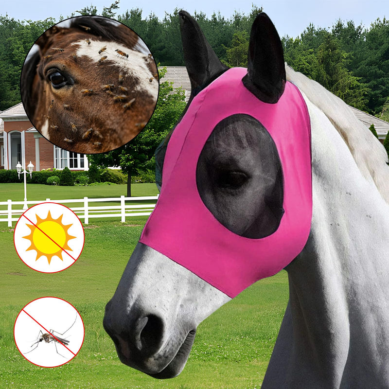5Pcs Horse Fly Masks for Horses Smooth and Elasticity UV Protection Fly Mask with Ears and Large Eye Space Horse Face Covering for Riding Supplies(,Purple, Blue, Pink, Black, Gray)