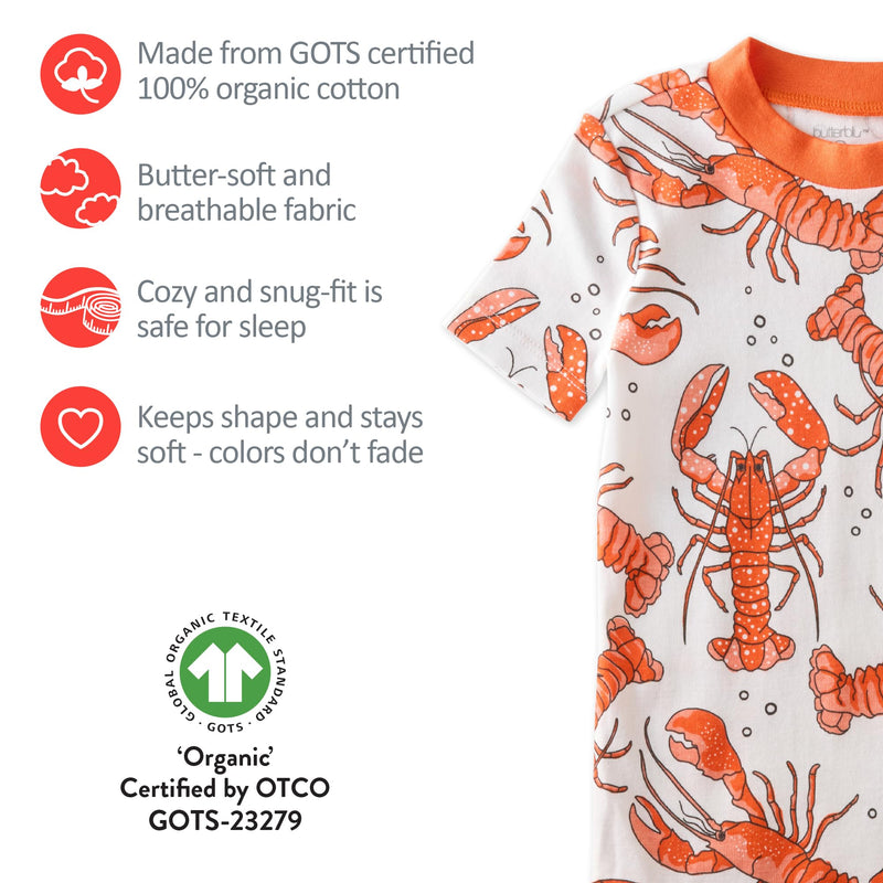 Shade Snug-fit 2-Piece Toddler Pajamas 100% Organic Cotton Short Sleeve Top and Shorts for Boys & Girls 4T Claw-some