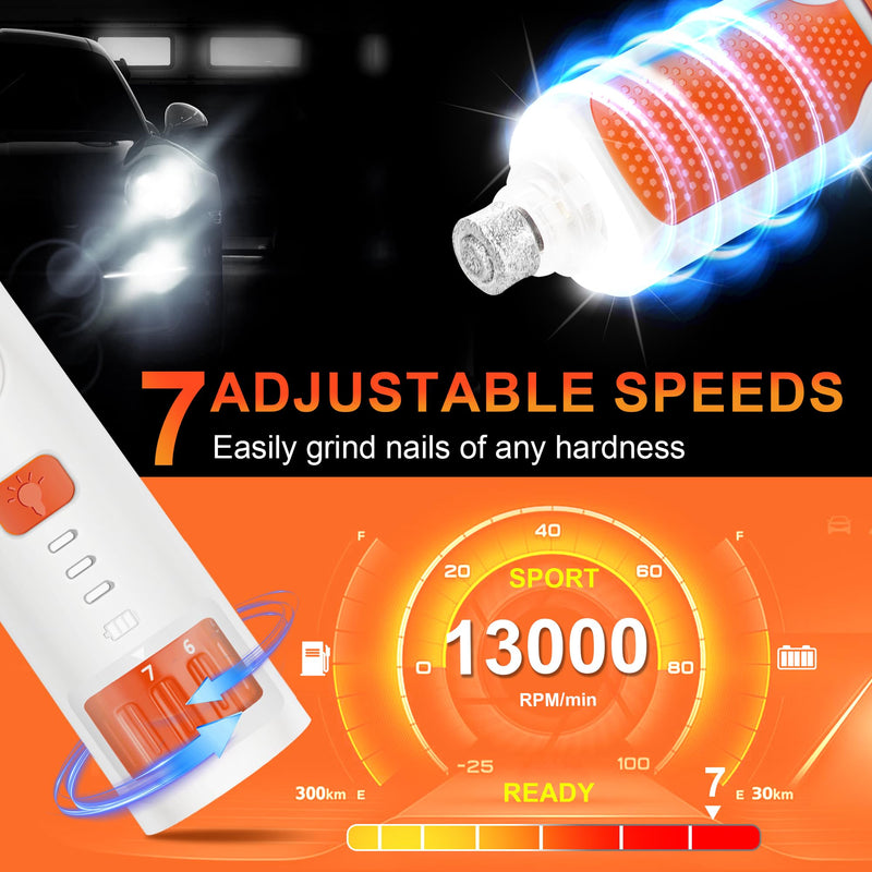 Dog Nail Grinder 7-Speed & 360° LED Light, Professional Pet Nail Grinder for Dogs and Cats, Electric Dog Nail Trimmer Painless Paws Grooming & Smoothing Tool for Large Small Dogs Cats Pets White - PawsPlanet Australia