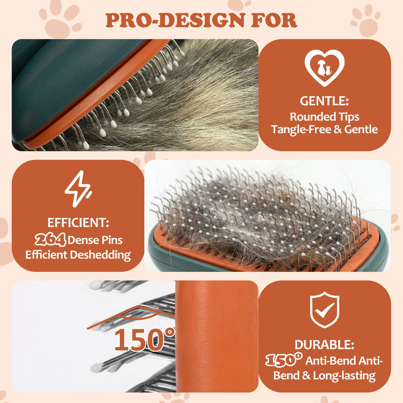 Self Cleaning Slicker Brush - Skin Friendly Pet Shedding Brush for Cats, Puppies, Long & Short Hair, Painless Deshedding & Massaging Tool(Green) Green