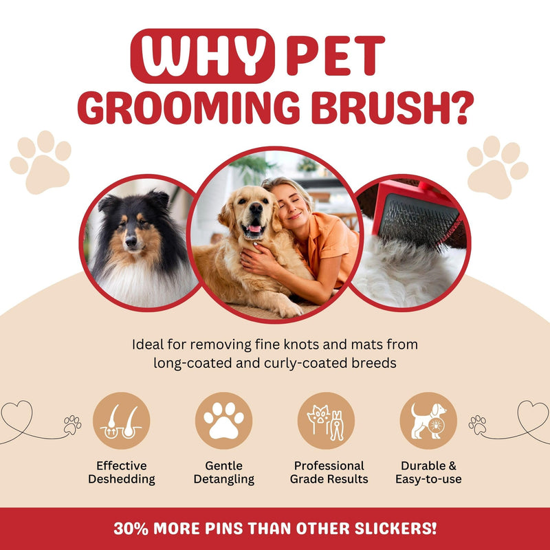 Professional Slicker Brush for Dogs & Cats – Grooming Tool for Detangling, Deshedding & Fluffing – Ideal for Poodles, Goldendoodles, Doodles – Gentle & Effective Pet Brush - (Red) Red - PawsPlanet Australia