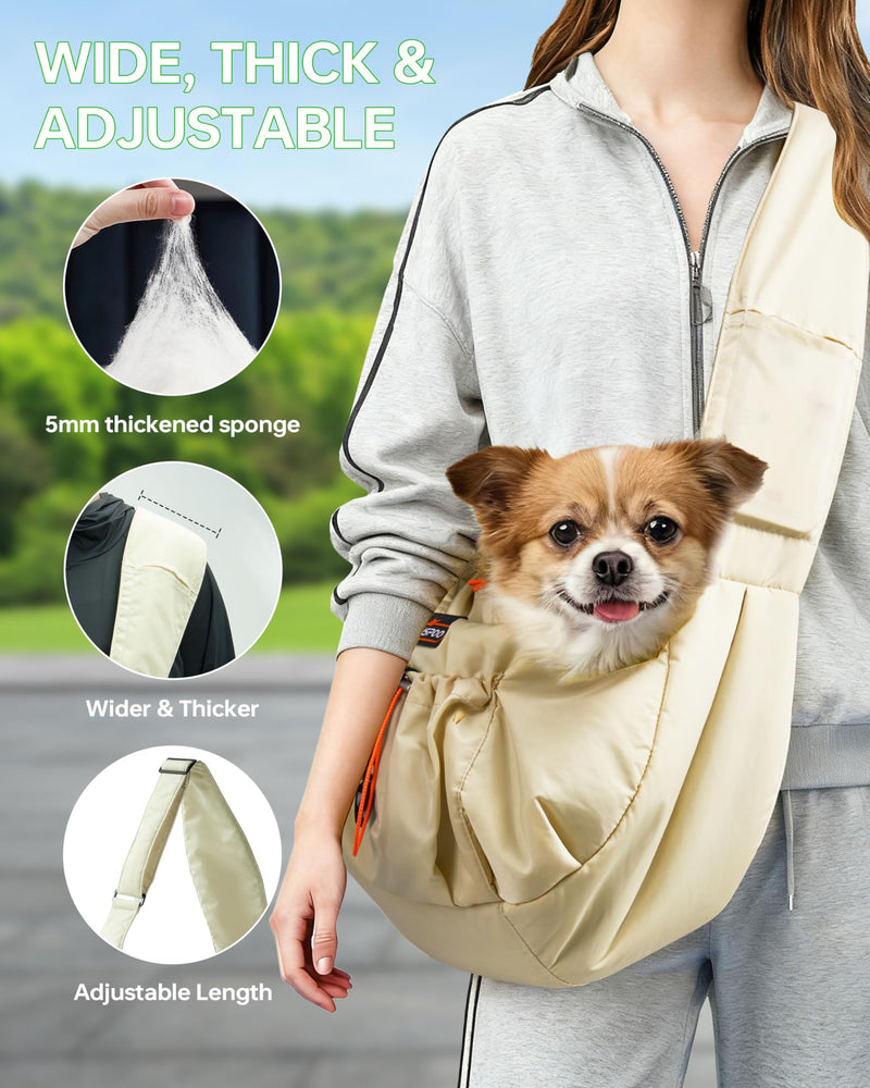 Puppy Carrier Sling - Widened and Thickened Shoulder Strap with Pocket, Adjustable Hands-Free Small Dog Carrier Sling for Outside and Daily Walks, for Small Dog and Cat 12 lbs, (Buff). Light yellow - PawsPlanet Australia