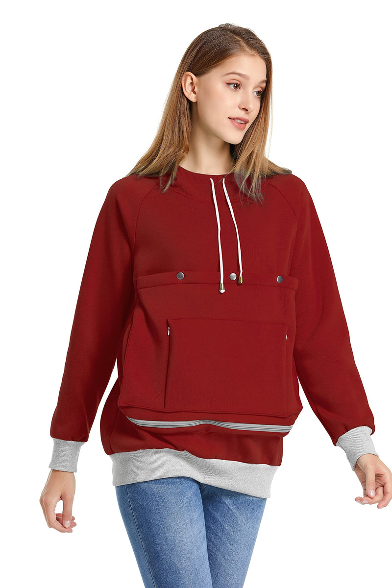 ALYC Cat Dog Carrier Hoodie Large Pet Pouch Sweatshirt Puppy Kitten Holder Pullover Top Kangaroo Hoodies for Women Burgundy X-Large - PawsPlanet Australia