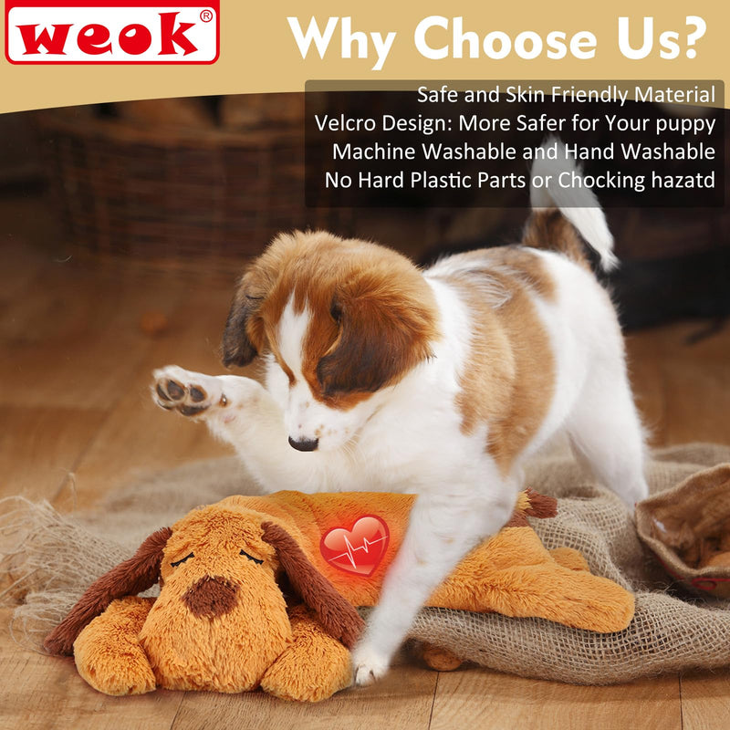 Heartbeat Puppy Toy - Comfort Cuddler Pillow, Dog Anxiety Relief Calming Aid,Heartbeat Stuffed Toy for Dogs,Puppy Heartbeat Toy Sleep Aid,Dog Heartbeat Toy for Pet brown1 - PawsPlanet Australia