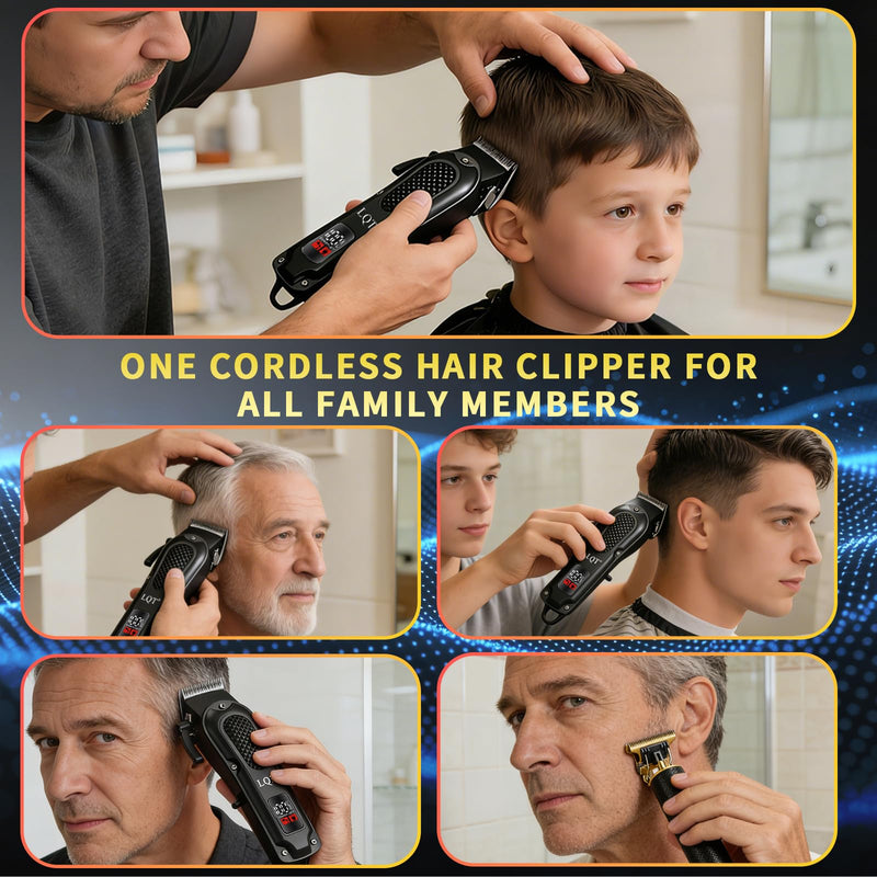 LQT® Men's Professional Hair Clippers Kit，Cordless & Corded Barber Clippers Set，Grooming Rechargeable Beard Trimmer with Adjustable Blade Black - PawsPlanet Australia