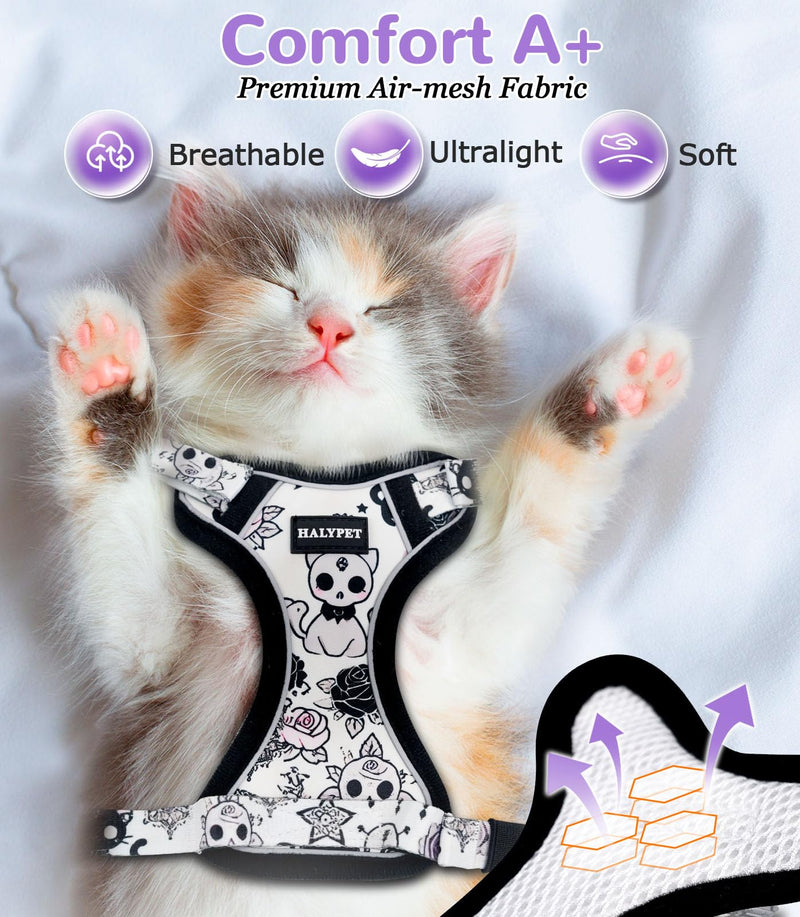 Halypet Cat Harness and Leash Set for Walking, Escape Proof Adjustable Vest Harness with 3-in-1 Integrated Buckles, Easy Control Soft Breathable Mesh with Reflective Strips for Cats, S, Moonlight Meow H604 Pro Moonlight Meow Small (7-12lb) - PawsPlanet Australia