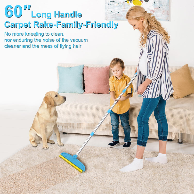 Carpet Rake for Dog Hair Remover: 2 in 1 Reusable Pet Hair Remover – 60‘’ Adjustable Long Handle Carpet Removal Tool for Dog Cat Human Hair – Carpet Scrape Cleaning for Rug Couch Bed - PawsPlanet Australia