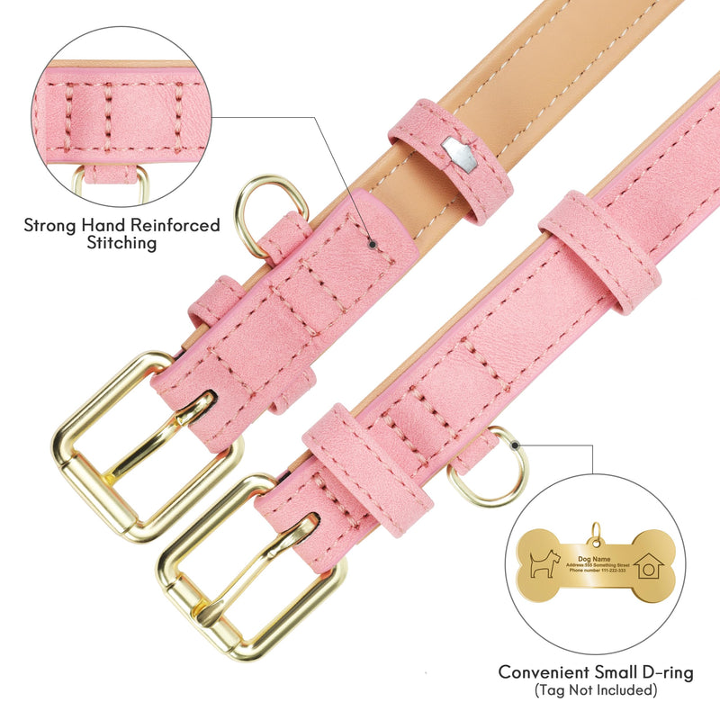 Leather Dog Collar for Small Medium Large Dogs, Soft Padded Dog Leather Collar with Heavy Duty Gold Buckle, Durable & Comfortable for Large Dogs Daily Walking (Pink, L) L:Neck 15-20.5’’, Width 1.0’’ Pink - PawsPlanet Australia