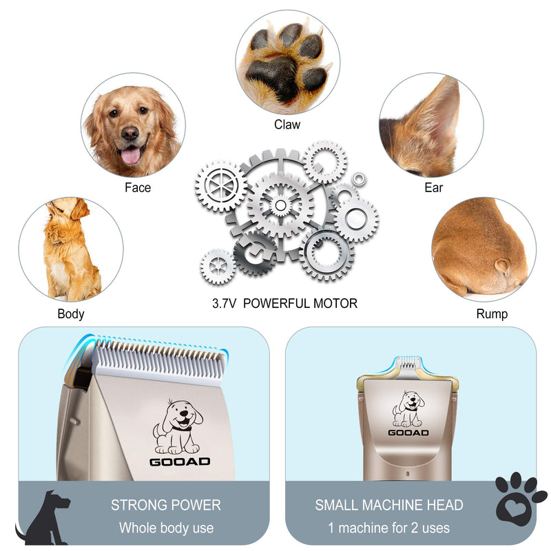 Dog Clippers Grooming Kit and Paw Trimmer,Cordless,Low Noise, Electric Quiet,Rechargeable, Dog Trimmer Grooming Tool, Pet Hair Clippers for Thick Coats,Shaver for Small and Large Dogs&Cats Gold