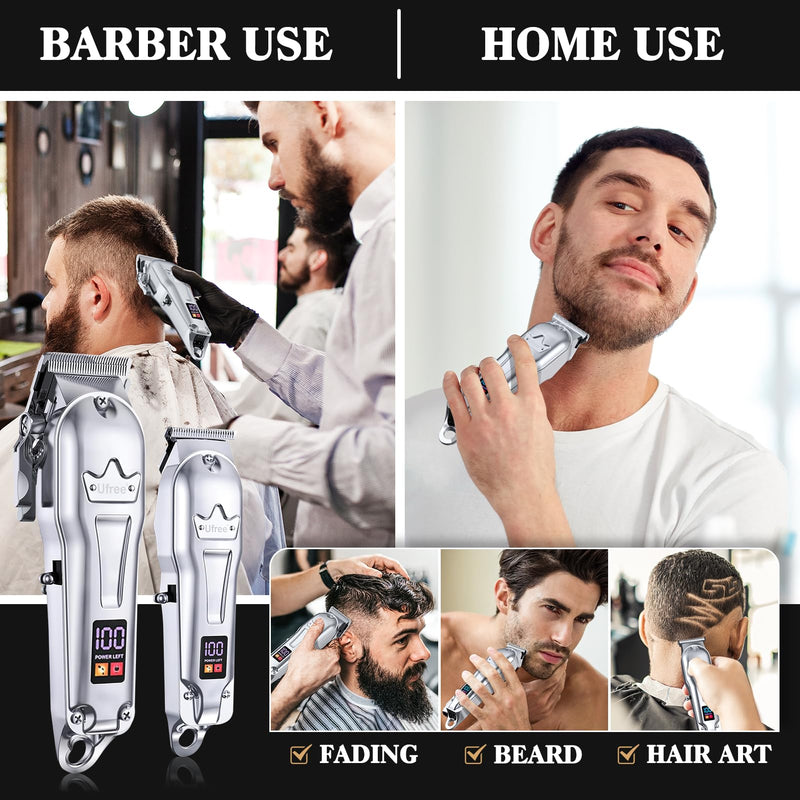 Ufree Hair Clippers for Men Professional, Barber Clippers and Trimmers Set, Cordless Hair Clippers for Hair Cutting Kit with LED Display, Electric Hair Trimmer, Gifts for Men, Silver - PawsPlanet Australia