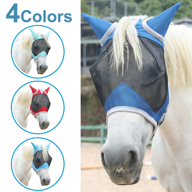 Horse Fly Mask with Ears, Fine Mesh UV-Proof Fly Mask for Horses Royalblue Cob Royal Blue - PawsPlanet Australia