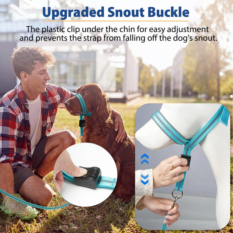 BARKLESS Dog Head Collar, Reflective Head Halter for Small Medium Large Dogs with Soft Padding, No Pull Dog Mouth Harness with Training Leash, Adjustable Muzzle Leash for Gentle Walking (Turquoise, S) S (Snout 7-10¼ '') Turquoise