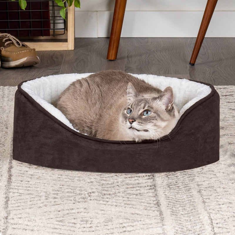 Furhaven Orthopedic Dog Bed for Small Dogs w/ Removable Washable Cover, For Dogs Up to 12 lbs - Sherpa & Suede Oval Lounger - Espresso, Small Sherpa & Suede Espresso - PawsPlanet Australia