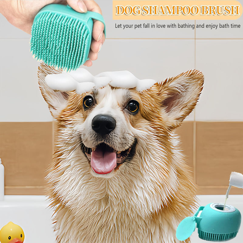 Pet Bath Scrubber Brush, Dog Grooming Massage Shampoo Bath Brush with Soap and Shampoo Dispenser Soft Silicone Bristle for Long Short Haired Dogs Cats Shower (Blue) Blue - PawsPlanet Australia
