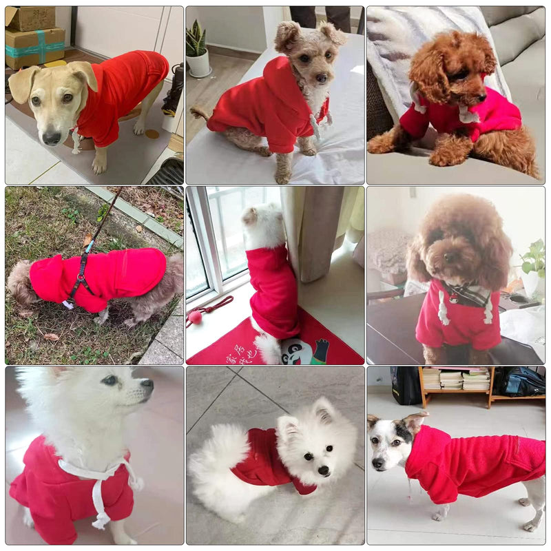 Small Dog Hoodie Cat Sweater Red Warm Soft Fleece Sweatshirts with Pocket Fall Winter Puppy Sweaters Cat Clothes for Cats Only Chihuahua Yorkies French Bulldog Outfits Pet Hooded Costume S(Fit 1-3 lbs)