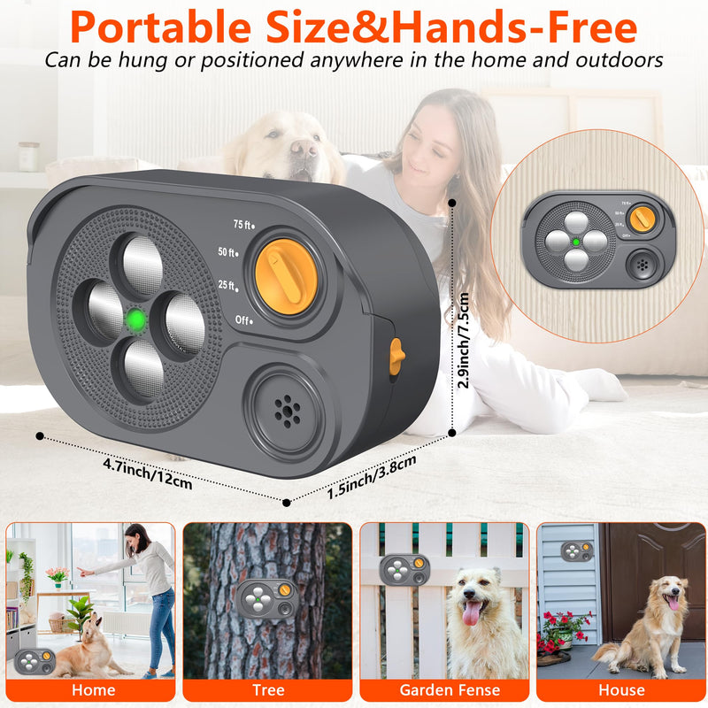 2026 New Anti Barking Device for Dogs, Bark Box Rechargeable Dog Bark Deterrent with Variable Ultra Frequency/6 Modes/IP65 Waterproof Dog Silencer Stop Neighbors‘ Dogs from Barking Up to 75ft(Grey) Grey Anti Barking Device