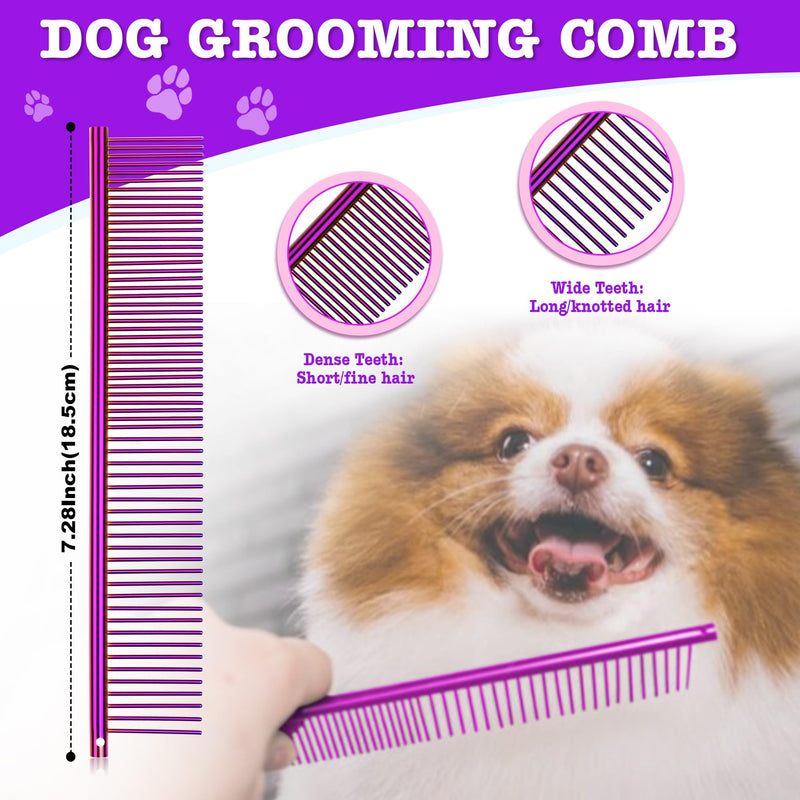 Dream Reach 7" Dog Grooming Scissors Kit, Professional 6 in 1 Dog Scissors Sharp and Durable Shears Set Thinning, Chunker, Straight, Curved Shears and Comb for Pet, Purple