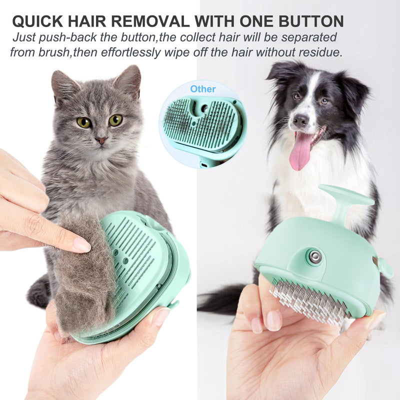 Cat Steam Brush for Shedding,Self Cleaning Cat Brush with Steam,Rechargeable Pet Steam Brush,Mist Brush Comb for Indoor Cats,Cat Hair Brush,Steamy Cat Brush for Short&Long Haired Pets.(Green) Green - PawsPlanet Australia