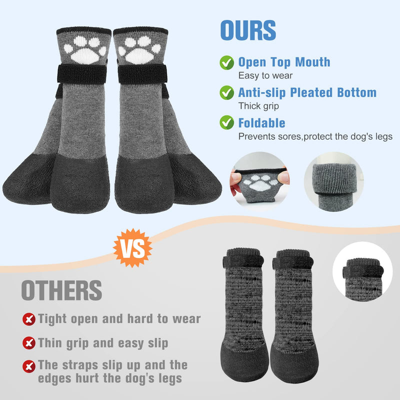 BEAUTYZOO Anti Slip Dog Socks Boots, Dog Shoes for Hot/Cold Pavement Snow Rain Days,Waterproof Grip Dog Booties Paw Protector for Hardwood Floor, Prevent Licking for Small Medium Large Senior Old Dogs Grey Small/Medium