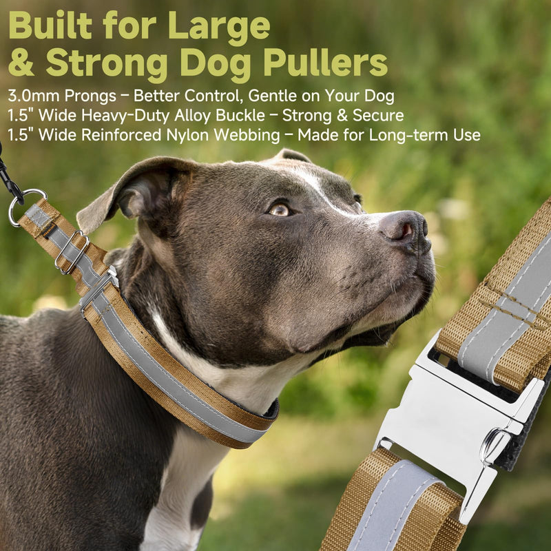 Mayerzon Martingale No Pull Collar for Large Medium Dogs, Patented Dog Walking Training Collar for Pulling, 1.5'' Wide Alloy Buckle, Neoprene Padded, Adjustable, Reflective, Easy to Use(M, Brown) Medium,3mm,15.75''-18.75''Neck - PawsPlanet Australia