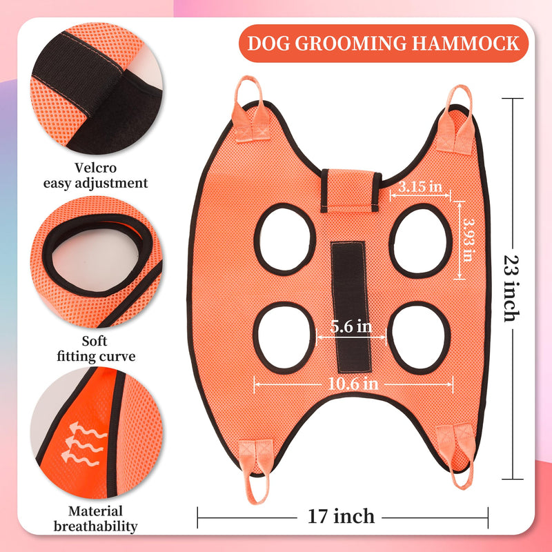 Dog Grooming Hammock, Pet Grooming Hammock for Cats & Dogs with Security Strap, Dog Sling for Nail Trimming with Nail Clippers/Trimmer, Nail File, Pet Comb(S) S Orange