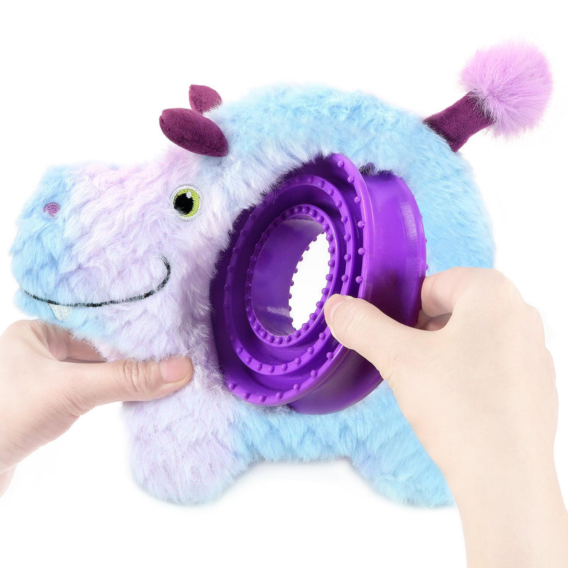 CHIWAVA 9.1 Inch Interactive Squeaky Plush Dog Toy 2 in 1 Hippo Chew Toys with Slow Food Bowl for Small Medium Dogs 9.1" Purple Hippo