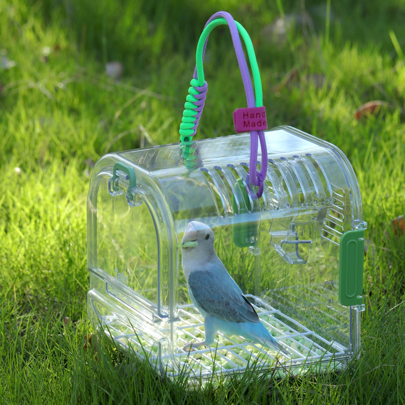 Bird Travel Carrier Cage with Metal Perch, Bottom Mesh, Food Bowl Tray, Cage Cover & Breathable Clear Ventilation for S/M Birds, Conures, Parakeets, Budgies, Canaries, Lovebirds - Purple PURPLE-SET