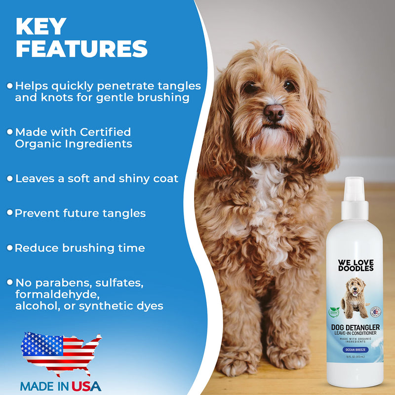 We Love Doodles Large Dog Slicker Brush & Ocean Breeze Detangler Spray Bundle - Goldendoodle Brush & Goldendoodle Spray Kit - Made in USA - PawsPlanet Australia