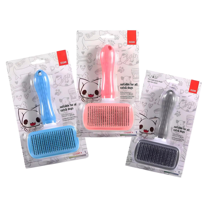 Generic Pet Grooming Brush, Gray - Self Cleaning Dematting Comb for Cats and Dogs, Bristles with Massage Particles, Ergonomic Handle Design, Easy to Use, for Long or Short Hair Breeds, Stainless Steel - PawsPlanet Australia