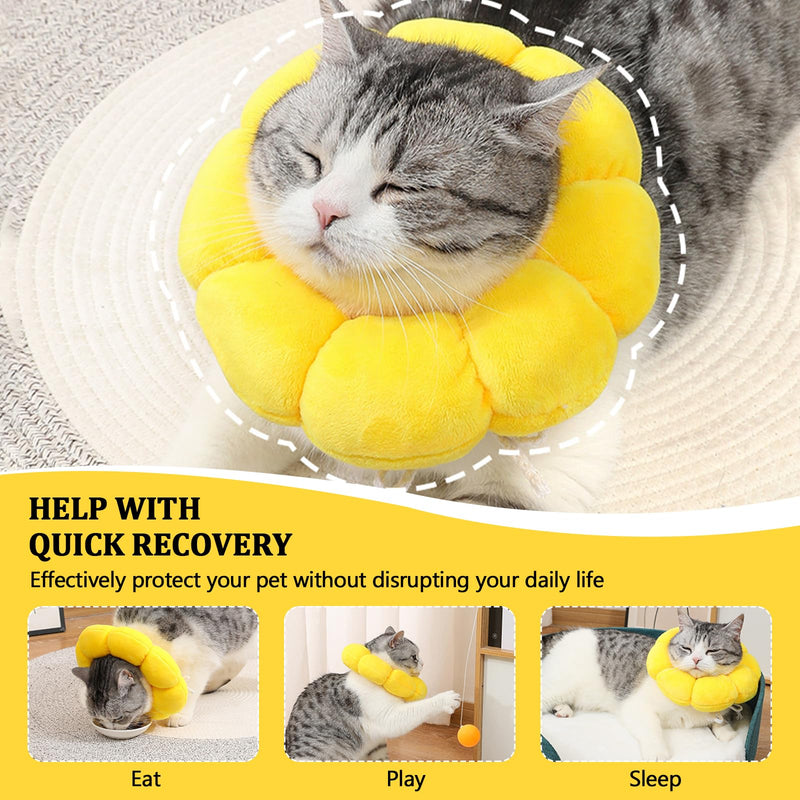 Cat Neck Brace, Adjustable Soft Collar for Cats, Sunflower Cat Collar, Elizabethan Collar, for Cats Small Dogs After Surgery and Injuries (Yellow, L) Yellow M 1