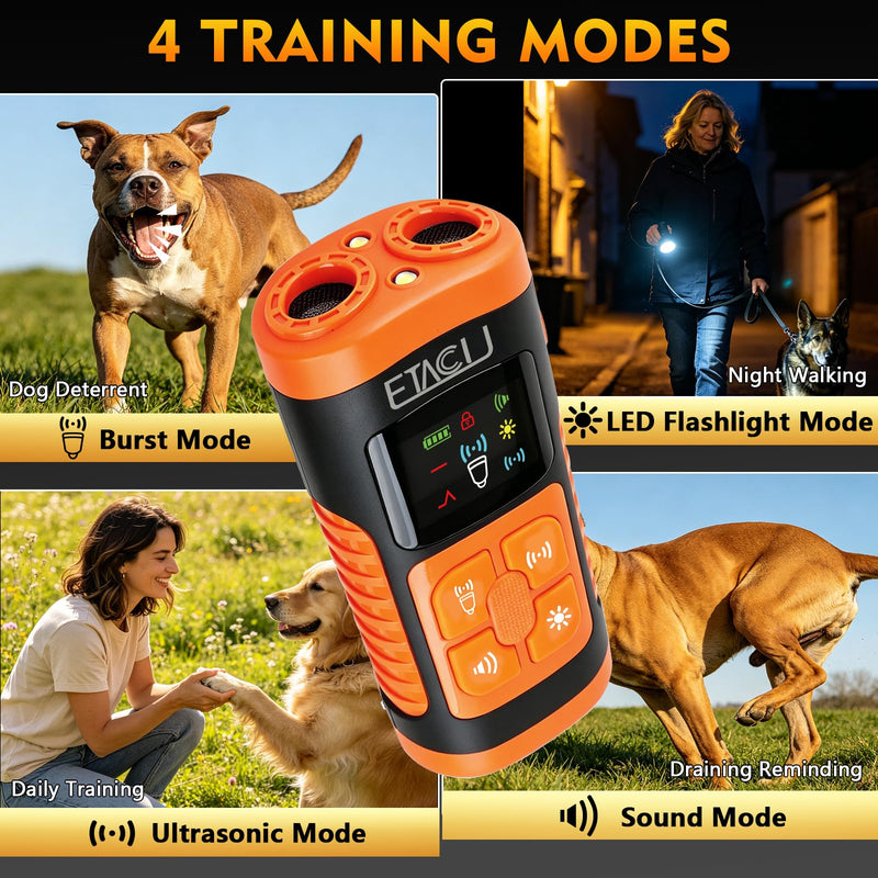 ETACCU Dog Bark Deterrent Devices, Anti Barking Device for Dogs Ultrasonic Bark Stopper Portable Dog,4 Training Modes 23 FT Range Barks for Dogs
