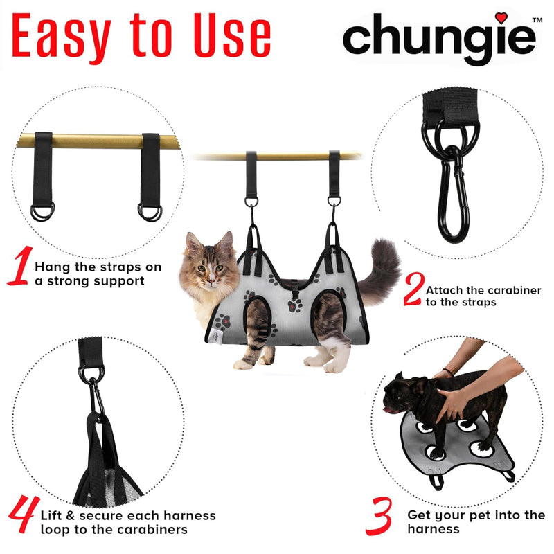 Chungie Cat Grooming Hammock for Cats – Cat Restraint for Nail Trimming with Pet Nail Clipper – Cat Sling for Grooming, Pet Hammock for Nail Cutting & Grooming Harness(Legs Spacing:6-9”/ Max W:20lb) XS(Legs Spacing: 6-9”)/Max W:20lb) - PawsPlanet Australia